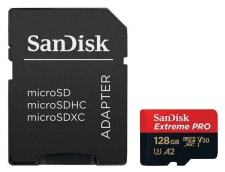 Карта памяти SanDisk MicroSDXC 128GB Extreme PRO V30 U3 A2 200/90 МБ/с фото в интернет-магазине gdrone.ru