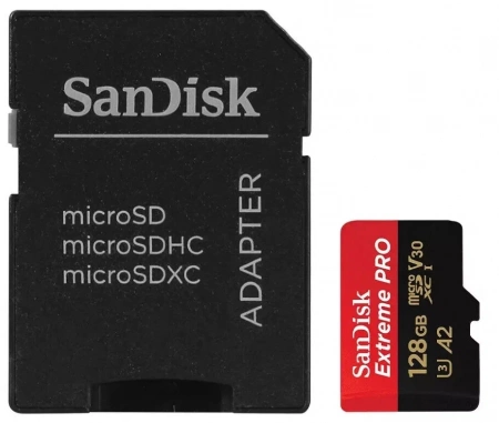 Карта памяти SanDisk MicroSDXC 128GB Extreme PRO V30 U3 A2 200/90 МБ/с фото в интернет-магазине gdrone.ru