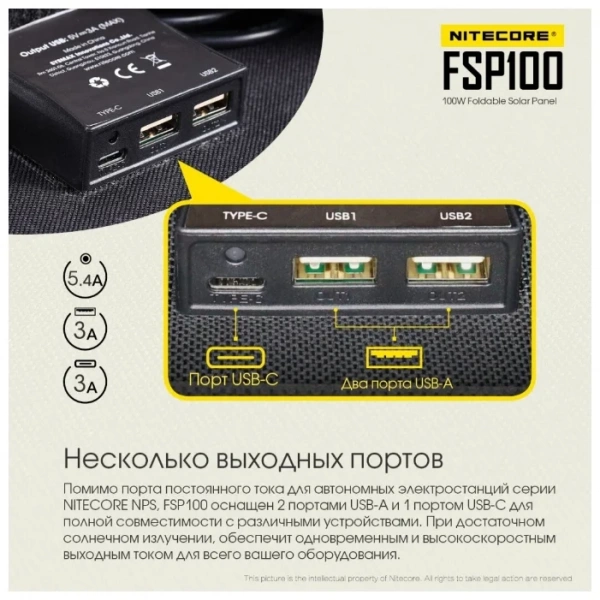 Складная солнечная панель Nitecore FSP100 мощностью 100W фото в интернет-магазине gdrone.ru