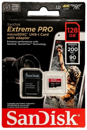 Карта памяти SanDisk MicroSDXC 128GB Extreme PRO V30 U3 A2 200/90 МБ/с фото в интернет-магазине gdrone.ru