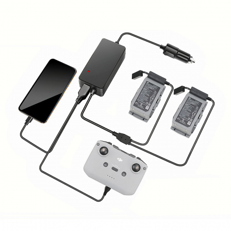 Автомобильное зарядное устройство для 2 аккумуляторов и пульта DJI Mavic Air 2 / Air 2S повышенной мощности (2 USB) (YX) фото в интернет-магазине gdrone.ru