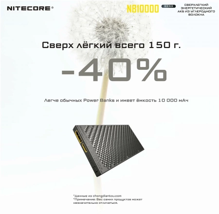 Расширенный аккум. блок NITECORE NB10000 Power Bank (Черный) фото в интернет-магазине gdrone.ru