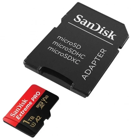 Карта памяти SANDISK Extreme Pro 1Tb micro SDXC UHS-I U3 V30 A2 + ADP (200/140 MB/s) SDSQXCD-1T00-GN6MA фото в интернет-магазине gdrone.ru