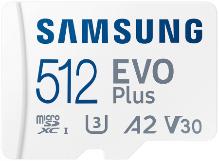 Карта памяти Samsung microSDXC 512 ГБ Class 10, V30, A2, UHS-I U3, R 130 МБ/с, адаптер на SD фото в интернет-магазине gdrone.ru
