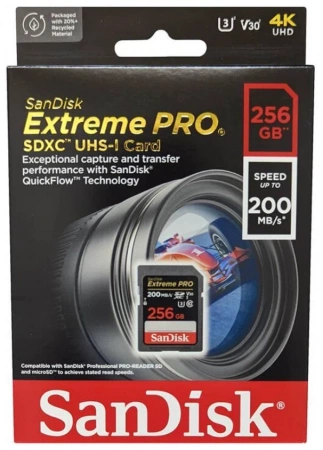 Карта памяти SanDisk SDXC 256GB Extreme Pro UHS-I V30 U3 200/140 MB/s фото в интернет-магазине gdrone.ru