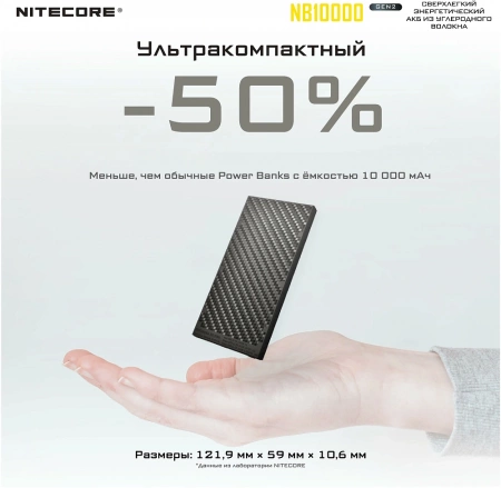 Расширенный аккум. блок NITECORE NB10000 Power Bank (Черный) фото в интернет-магазине gdrone.ru