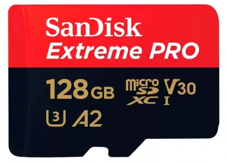 Карта памяти SanDisk MicroSDXC 128GB Extreme PRO V30 U3 A2 200/90 МБ/с фото в интернет-магазине gdrone.ru
