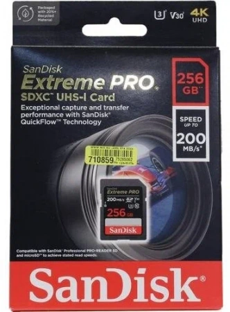 Карта памяти SanDisk SDXC 256GB Extreme Pro UHS-I V30 U3 200/140 MB/s фото в интернет-магазине gdrone.ru